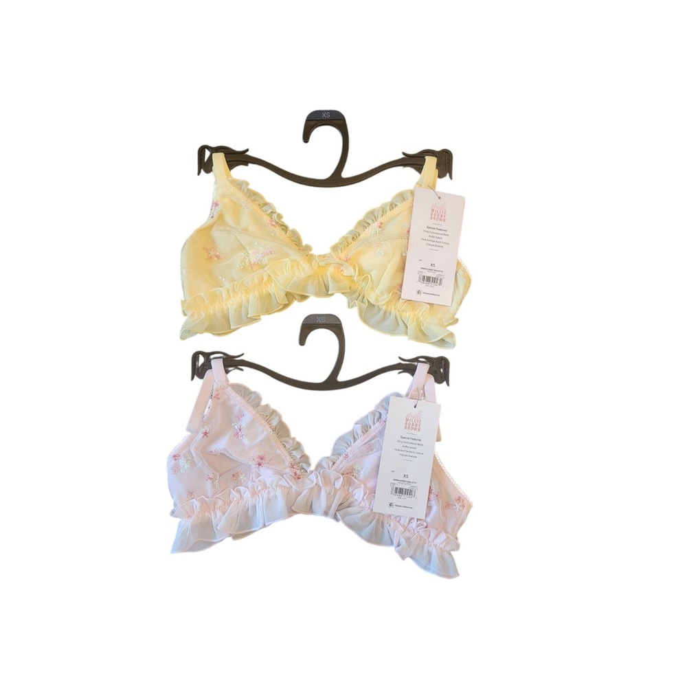 Mills by Millie Bobby Brown Embroidered Mesh Ruffle Bralette Set XS Pink Yellow